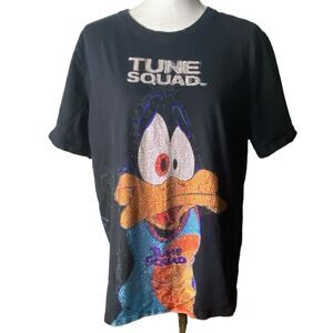 Tune Squad Mens 2XL Black Daffy Duck Space Jam DeKryptic Rhinestones Tee Shirt